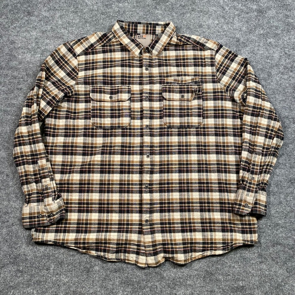 5.11 Tactical Mens 2XL Plaid Flannel Button Down Shirt Brown Tan Black 72532-608
